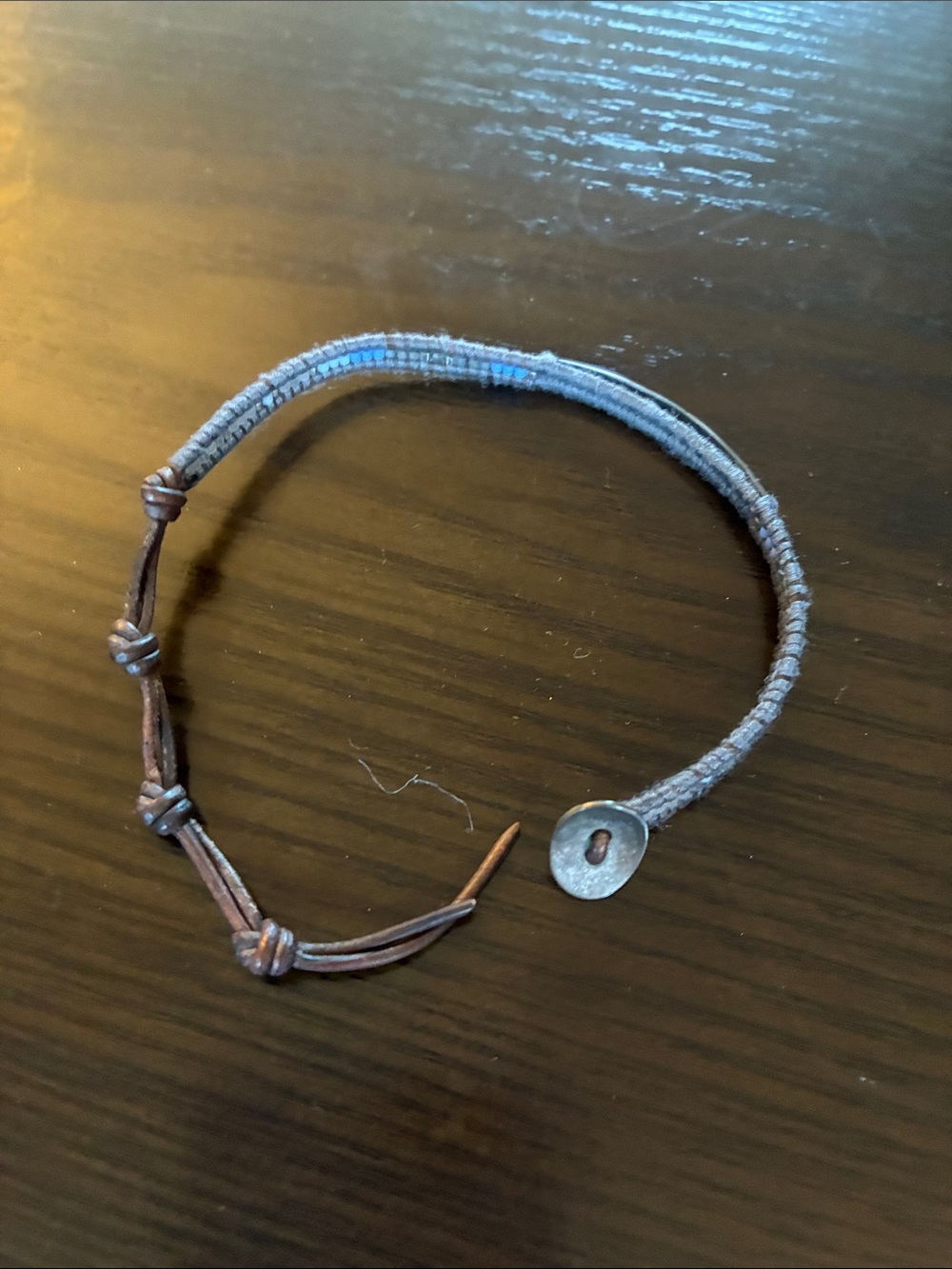 Chan Luu Gray Cord Bracelet with Brown Leather Ties